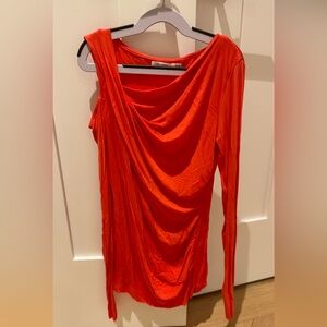 Bailey44 one open-shoulder fitted long sleeve coral pink Victoria Falls top, XS